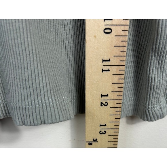 Y2K ZARA Pleated Puff Sleeve Ribbed Crop Top Womens M Sage Milkmaid Dainty Fairy - Picture 8 of 9